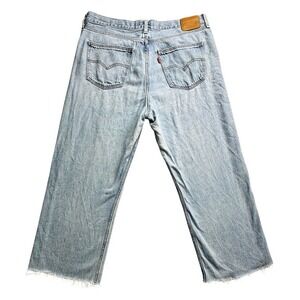 Levi's‎ Jeans Womens 37 Light Wash Blue Premium Loose Straight Cropped Raw Hem